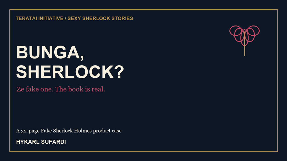Midnight-blue Bunga, Sherlock cover with a dusty-rose botanical line mark.
